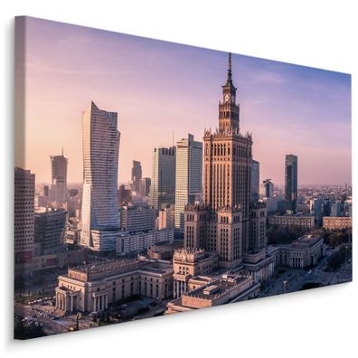 CANVAS Leinwandbild XXL Wandbilder Kunstdruck Panorama von Stadt Warschau 884