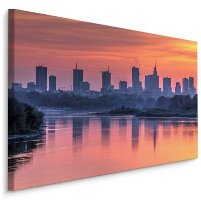 CANVAS Leinwandbild XXL Wandbilder Sonnenuntergang Ansicht Warschau 900