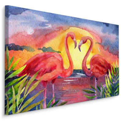 CANVAS Leinwandbild XXL Wandbilder Flamingos Vögel Ansicht Aquarell 909