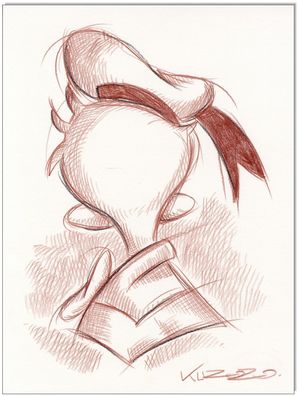 Klausewitz: Original Rötelzeichnung : Donald Duck from rear / 24x32 cm