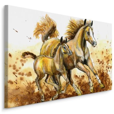 CANVAS Leinwandbild XXL Wandbilder Esszimmer Pferde Tiere Aquarell 499