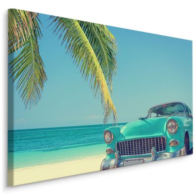 CANVAS Leinwandbild XXL Wandbilder Wohnzimmer Retro Auto Strand Palmen 515