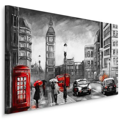 CANVAS Leinwandbild XXL Wandbilder Esszimmer Autos Stadt London 3D 518