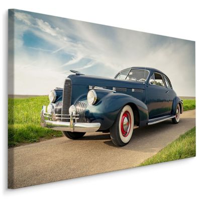 CANVAS Leinwandbild XXL Wandbilder Wohnzimmer Auto Retro Grün Straße 519