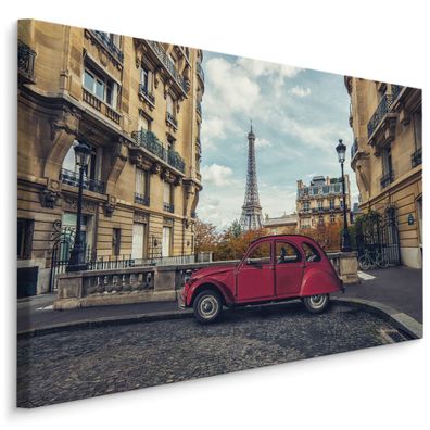 CANVAS Leinwandbild XXL Wandbilder Kunstdruck Auto Vintage Paris Gebäude 520