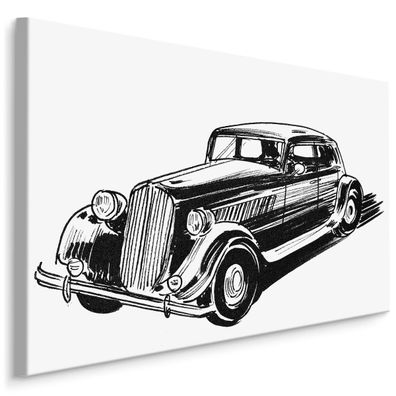 CANVAS Leinwandbild XXL Wandbilder Wohnzimmer Schwarz Weißes AUTO Retro 533