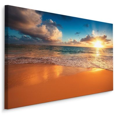 CANVAS Leinwandbild XXL Wandbilder Esszimmer Sonnenuntergang am Meer 571