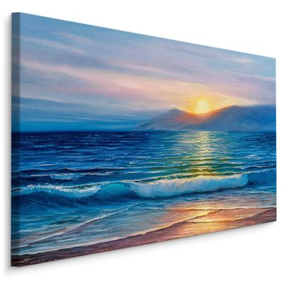 CANVAS Leinwandbild XXL Wandbilder Wohnzimmer Sonnenuntergang am Meer 572