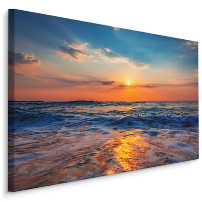 CANVAS Leinwandbild XXL Wandbilder Esszimmer Sonnenaufgang am Meer 574