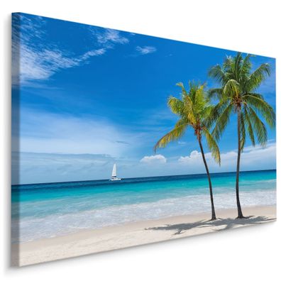 CANVAS Leinwandbild XXL Wandbilder Tropischer STRAND Palmen 3D 590