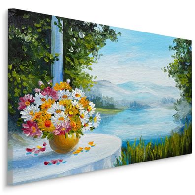 CANVAS Leinwandbild XXL Wandbilder Esszimmer Meer Berge Blumen Landschaft 638