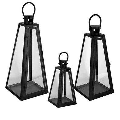 3tlg Set Luxus Pyramide Gartenlaternen Set Windlicht Laternen schwarz 27/40/55cm