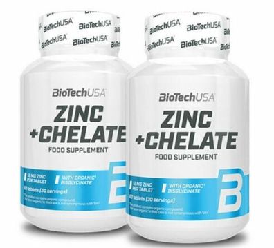 2x BioTech USA Zinc + Chelate 60 Tabletten a´25mg Vitaminen Mineralstoffen