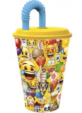 Stor Emoji Trinkbecher mit Deckel und Strohhalm 430ml Cup Haushalt NEU NEW
