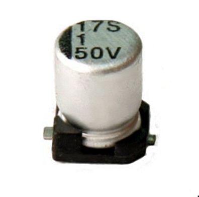 Elko 1µF/50V, 1uF, 105°C, SMD Aufbau radial, Durchmesser 4mm, 5 Stück