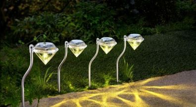 Solar-Gartenstecker "Diamant", 4er-Set Gartendeko Solarbeleuchtung Dekoration