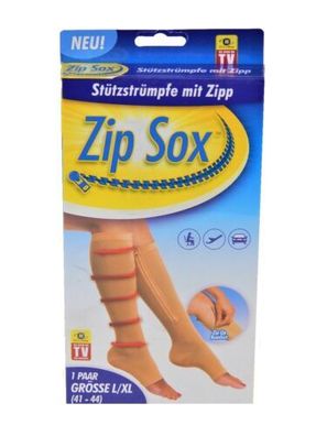 Zip Sox Kompressionssocken mit Reißverschluss, Größe L/ XL, beige Socken Strümpfe