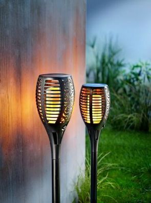 Solar-Gartenstecker "Flame", 2er-Set LED Deko Garten Dekoration Beleuchtung