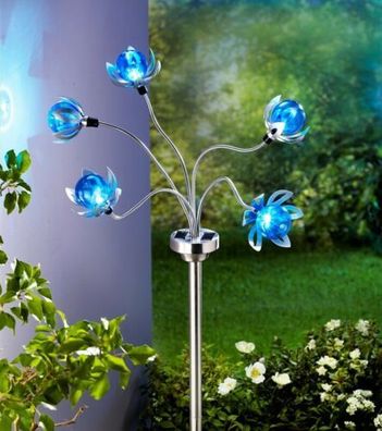 Solar-Gartenstecker ''Nele'' Design Gartendeko LED Lampe Licht in Silber Blau