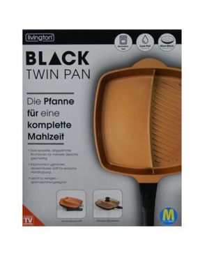 Livington Black Twin Pan Pfanne 30cm Bratpfanne Grillpfanne für Ceran, Induktion