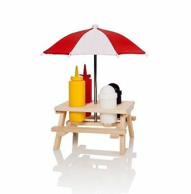 Holz Gewürzhalter mit Schirm Picknicktisch Sonnenschirm Grillset Gartenbank Deko