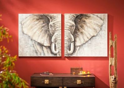 Ölbild "Elefant" 2-teilig 160 x 80cm Gemälde Wandbild Acryl Leinwand Afrika Deko