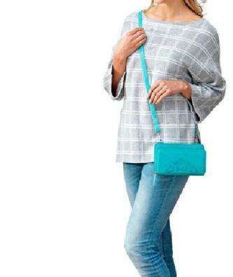HJP Damen Umhängetasche "Hibiskus", Leder (Farbe: Türkis) Damentasche Handtasche