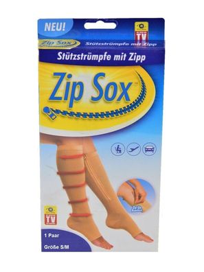Zip Sox Kompressionssocken mit Reißverschluss, Größe S/ M, beige Socken Strümpfe