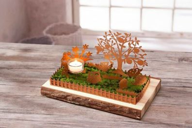 Deko-Herbstgarten mit Teelichthalter Dekoration Herbst Winter Holz Metall Rost
