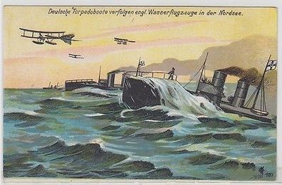 65852 Ak Deutsche Torpedoboote verfolgen engl. Wasserflugzeuge in der Nordsee
