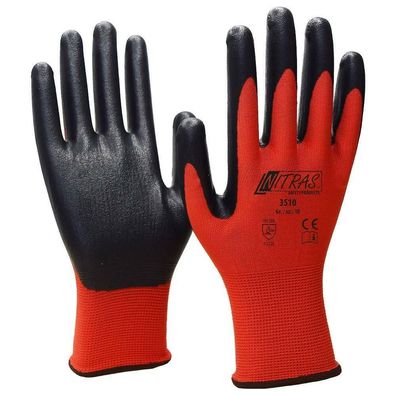 Arbeitshandschuhe Rot/ Schwarz (12 Paar) Nitras 3510 | Handschuhe (Gr. 10)