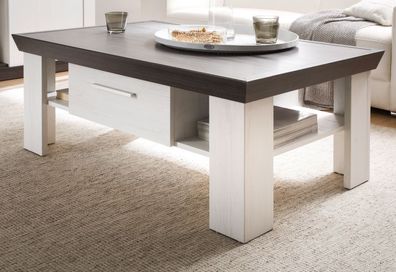 Couchtisch Wohnzimmer Tisch in weiß Pinie Landhaus Beistelltisch Corela 110 cm