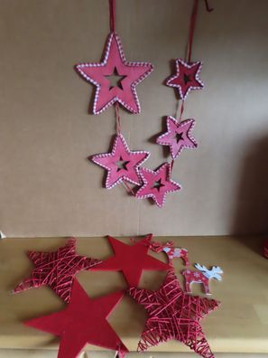 Weihnachtsdeko rot weiß Sterne Elch / 7 Teile