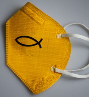 1 FFP2 Maske in Gelb Deutsche Herstellung mit Print - Fisch Christliches Symbol - 152