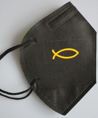 1 FFP2 Maske in Schwarz Deutsche Herstellung mit Print - Fisch Christliches Symbol -