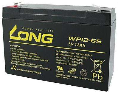 Long - WP12-6S - 6 Volt 12000mAh Pb