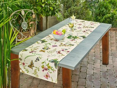 Tischläufer Sommer Motiv Floral Blumen Schmetterlinge Landhaus Stil 40 x 150 cm