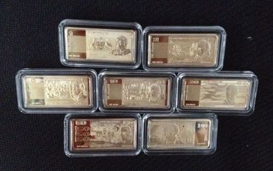 Australien Banknoten Set Kupfermedaillien vergoldet 7 x 5 Gramm Australische