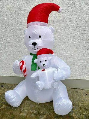 XXL LED Eisbär Polarbär Mama mit Baby Bär Kind 180cm aufblasbar Schneemann Deko