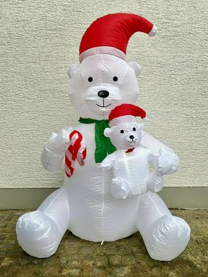 XXL LED Eisbär Polarbär Mama mit Baby Bär Kind 180cm aufblasbar Schneemann Xmas