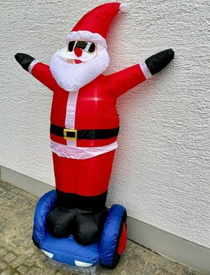 XXL LED Weihnachtsmann auf Hoverboard 210cm hoch aufblasbar Garten Deko IP44