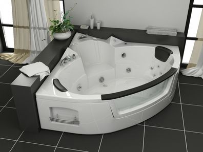 Luxus LED Whirlpool Badewanne SET 152x152cm + Armaturen + Hydrojet + Wasserfall 2022