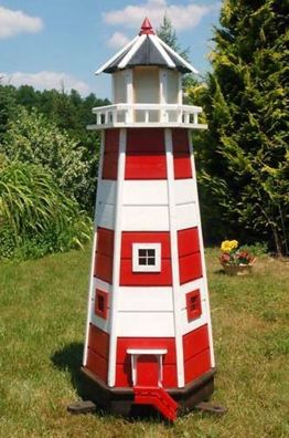 XXL Premium Leuchtturm mit Solar LED Beleuchtung 1,40 m rot/ weiss 140 cm DEKO