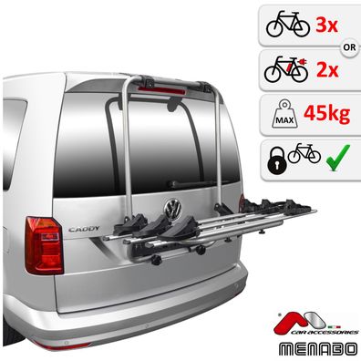 Fahrradträger für Heckklappe 3 Fahrräder VW Caddy IV / Life / Alltrack 2015-