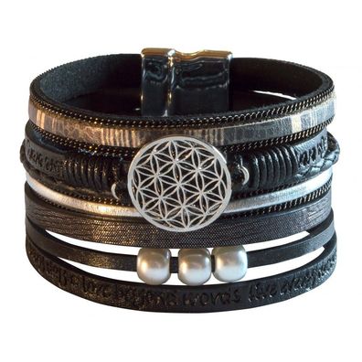 Armband BLUME DES LEBENS schwarz Magnetverschluss Esoterikschmuck Armkette Armreif