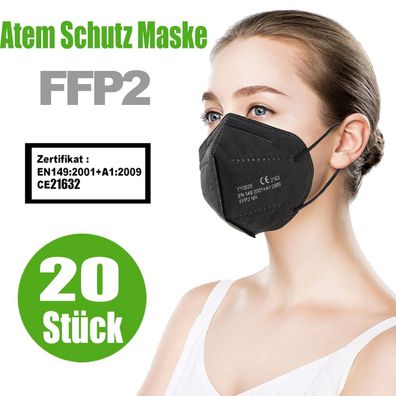 20x Atemschutzmaske Schwarz FFP2 Nasen Schutz CE Zertifiziert Mundschutz DE