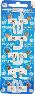 10x RENATA AG 1 Uhrenbatterie 364 für Armbanduhr Knopfzelle LR 621 V364 SR621SW