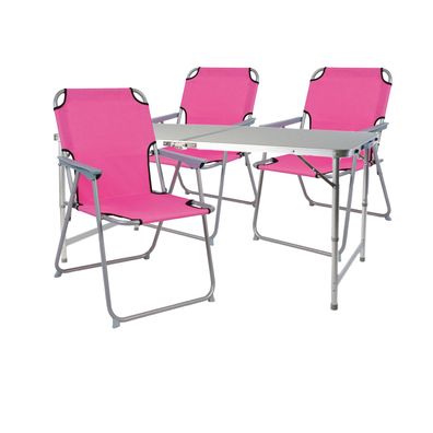 4-teiliges Campingmöbel Set Pink Alu mit Tragegriff Camping 120x60x58/70cm