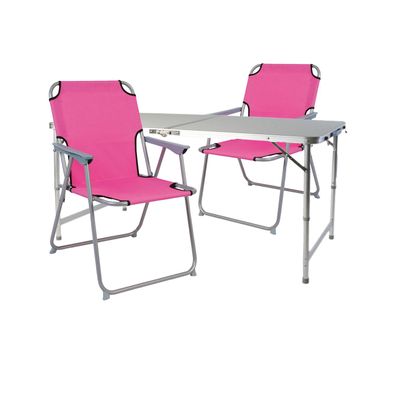 3-teiliges Campingmöbel Set Pink Alu mit Tragegriff Camping 120x60x58/70cm