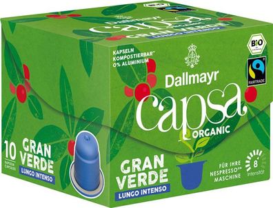 Dallmayr Capsa Organic Fairtrade Gran Verde Bio Lungo Intenso 8, Nespresso-kompa